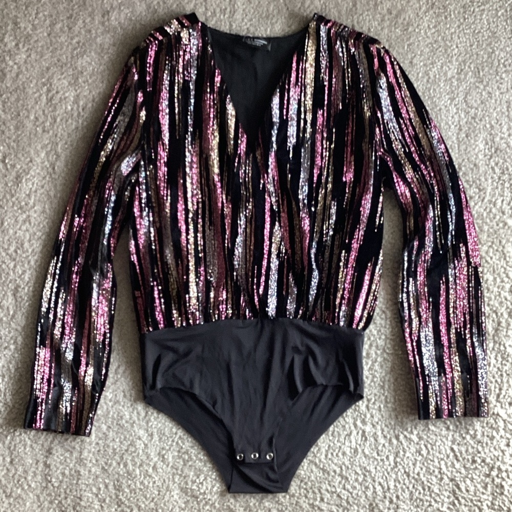 Zara Black and Pink Sequin Bodysuit
